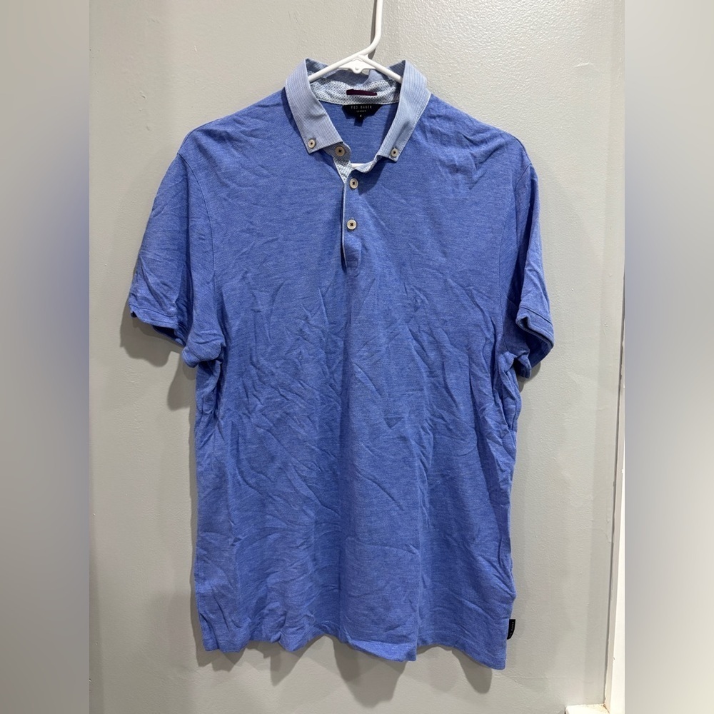 Ted Baker London Short Sleeve Polo Shirt Mens Size 4 Blue‎ Viscose Cotton Blend